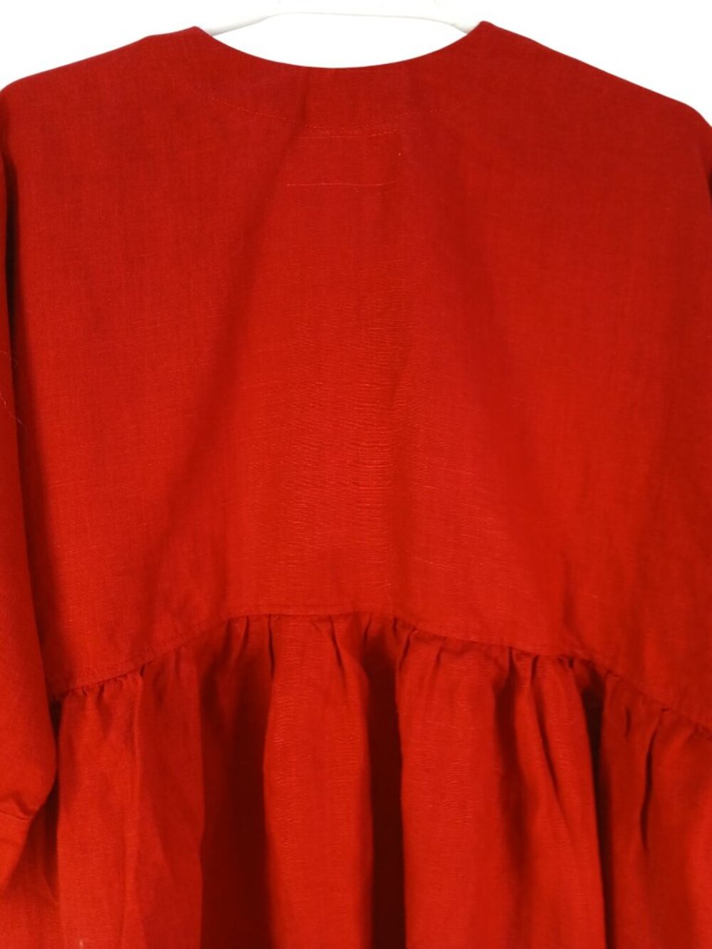 Pavietra Womens Red Linen Peplum Ruffled Peplum Linen Top V Neck - Picture 5 of 12